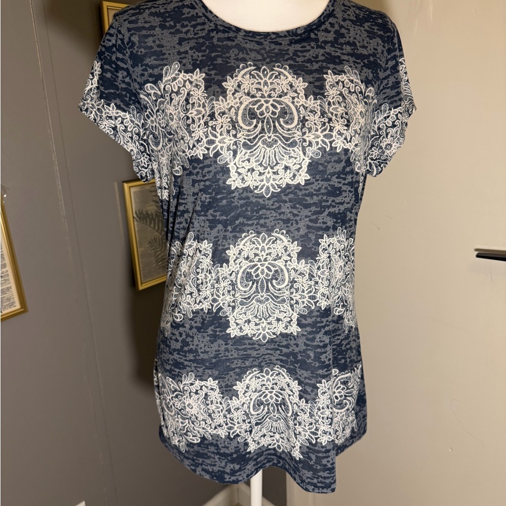 INC International Concepts Black and Gray Short Sleeve Top